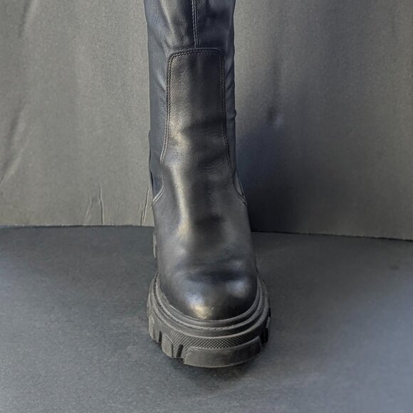 L'intervalle Platform Knee High Stretch Leather Boots Black Combat Chunky - 9 39 - Picture 8 of 12